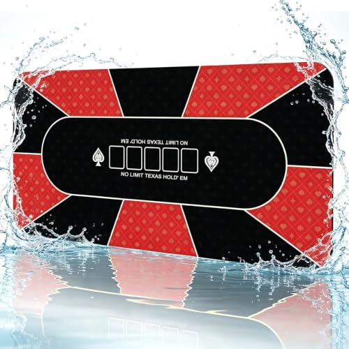 TourKing Professional Poker Mat 180 x 90 cm 10 Player Portable Rubber Texas Holdem Poker Table Top Layout w/Carrying Bag for Poker Games Blackjack (Red)