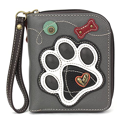 Chala Handbags Black Paw Print Zip-Around Wristlet Wallet, Dog Mom, Dog Lover-Rescue #TOP9