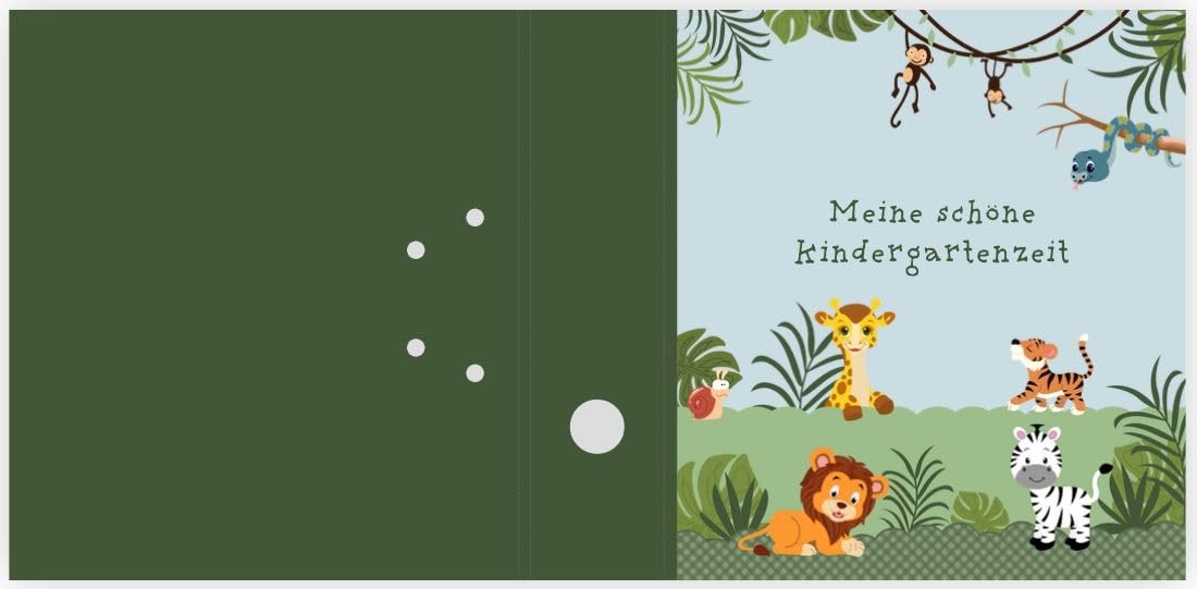 Ringordner mit Wunschtext personalisieren | Ordner für Kinder | Giraffe Zebra & Co. | Mit Griffloch | für DIN A4 | 7,4 cm breit | Meine Kindergartenzeit | Löwe | Tiger