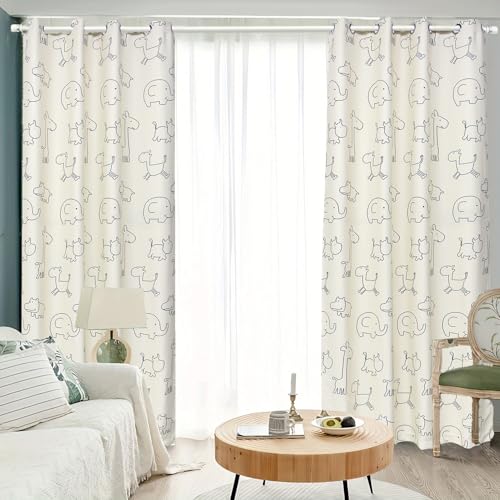 Kmsg KG238001 Cartoon Blackout Nursery Curtains For Kids Boys Girls Room Animals Patterns Kids Curtains For Bedroom Children Curtains Thermal Insulated Window Drapes Grommet Top 2 Panels W39 X L84 Inch cover