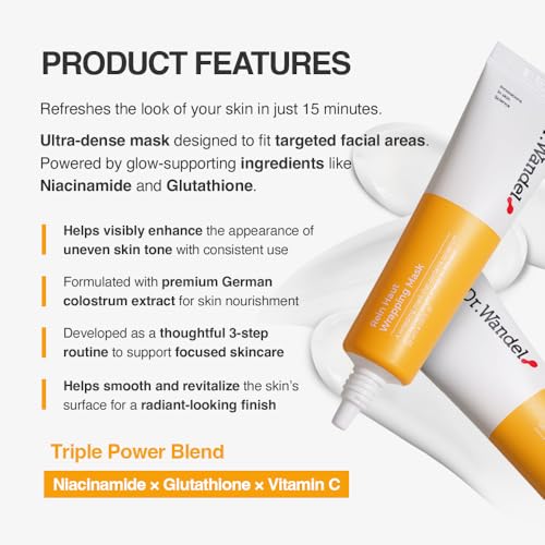 DR.WANDEL Wrapping Mask 30ml (1.01 fl.oz) | Leave-On Radiance Mask with Niacinamide, Glutathione & Vitamin C | Supports a More Even, Refreshed-Looking Complexion | Korean Skincare