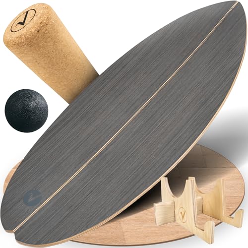 valuents Balance Board aus Holz in Stone Grey – mit abgerundeten Ecken – inkl. Rolle für...