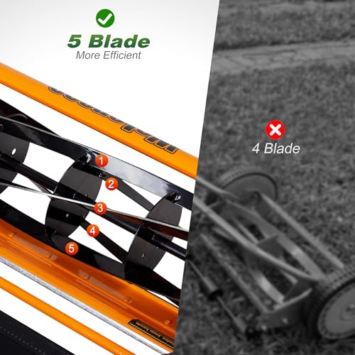 Image of Walensee 18-Inch Manual Lawn Mower, 5-Blade Push Reel, 9 Heights | Precision-Ground Alloy-Steel Blades Deliver Clean Scissor-Like Cuts, While Manual Cordless Operation Keeps Lawn Care Quiet