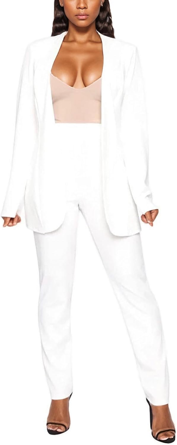 Vakkest Womens Suits 2 Piece Set Business Formal Outfit Casual Long Sleeve Blazer and Office Work Pencil Pants Dressy