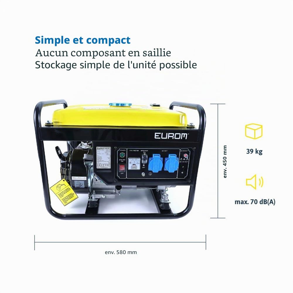 Générateur électrique 2000 W charge maximale 2200 W moteur 4 temps 7 CV Générateur électrique silencieux à essence Inverter Générateur de courant de secours 2 prises Schuko max. 70 d