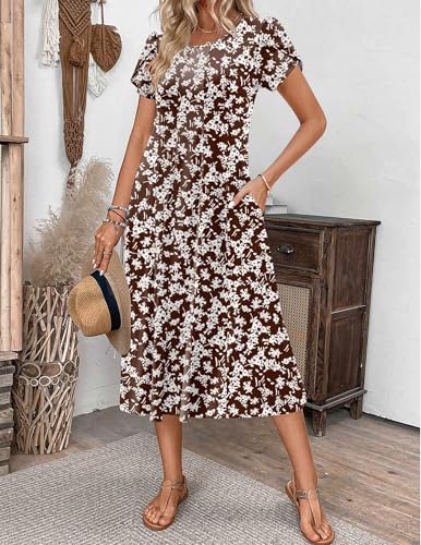 Image of ZEAGOO Womens Casual Dresses for Summer Short Sleeve Flare Midi Dress Loose Flowy Beach Sundress