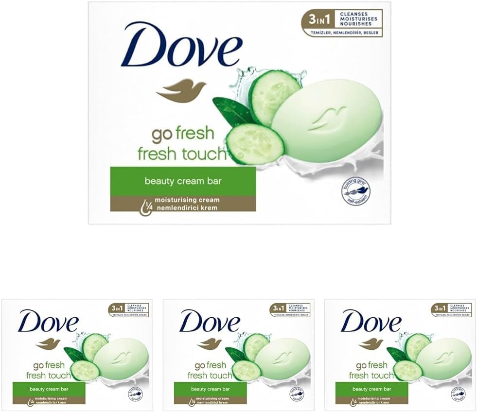 Dove Beauty Cream Bar Katı Güzellik Sabunu Fresh Touch Nemlendirici Etkili, 90 g (4 paketi)