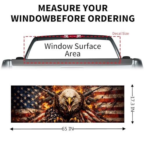 Image of Back Window Decals for Trucks - 65x17.3 in Eagle Flag Window Decal Rear Window Decals for Truck Decor, Creative Truck Rear Window Decal for Personalized Decoration - Eagle-31-S