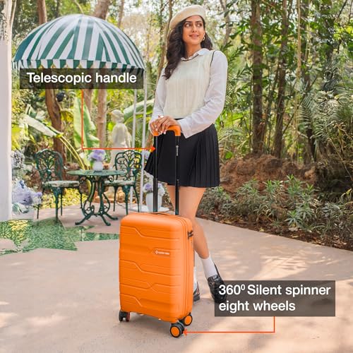 Image of Nasher Miles Paris Hardshell-Sided Polypropylene Cabin Luggage Orange 20 Inch |55Cm 8 Wheel Inline Trolley Bag, Small