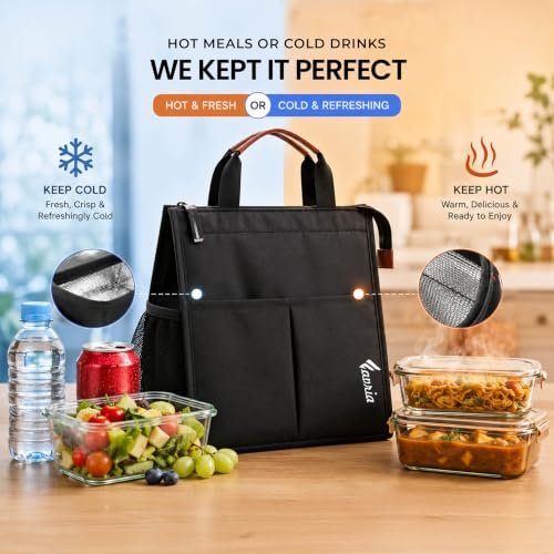 Image of Favria Insulated Lunch Bag for Office Use Men Women | Fits 3 Lunch Box,Water Bottle, Cutlery, Cans | Tiffin Box Carry Bag | 5 Pockets Big Tiffin Cover Bag Water Resistant Leak Proof (Tote Bag)