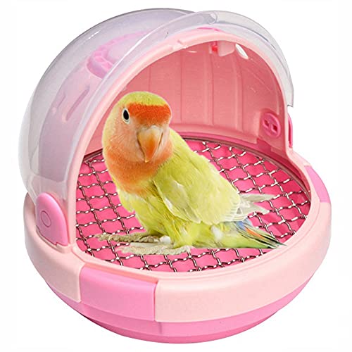 Bird Carrier with Handle - Parrot Carrier Lightweight Portable Pets Suitcase Transparent Breathable Warm Nest Bed for Parakeet Macaw Cockatiels Conure Lovebird Parrot Birds Accessories (Pink)