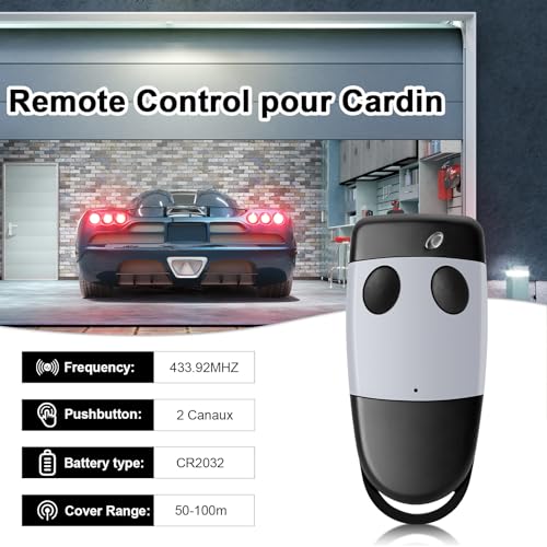 2 Stück Ersatz-Fernbedienung Cardin S449, 433,92 MHz, 2 Kanäle, kompatibel mit Cardin TXQ449100 TXQ449200