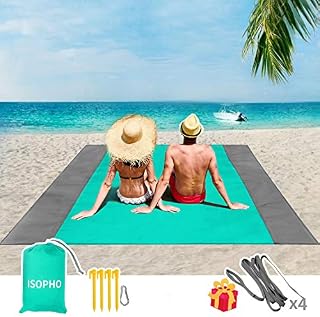 ISOPHO Beach Blanket, 79''×83'' Beach Blanket Waterproof Sandproof for 3-7 Adults, Oversized Lightweight