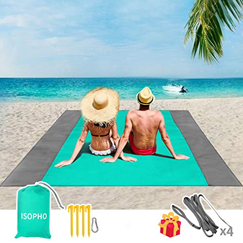 ISOPHO Beach Blanket, 79''×83'' Beach Blanket Waterproof Sandproof for 3-7 Adults, Oversized Lightweight