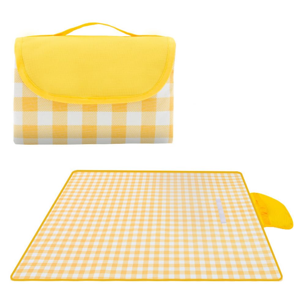 Headboard Yellow 150X200cm Outdoor Picnic Blanket Large Waterproof Sandproof Mat Compact Beach Blanket,Portable Gingham Picnic Mat For Family Camping Travel