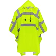 GGS Rain Poncho - High Visibility, Reflective, Wind and Waterproof with Drawstring Hood, Rain Gear for Construction, Camping, Fishing, Hiking, One Size