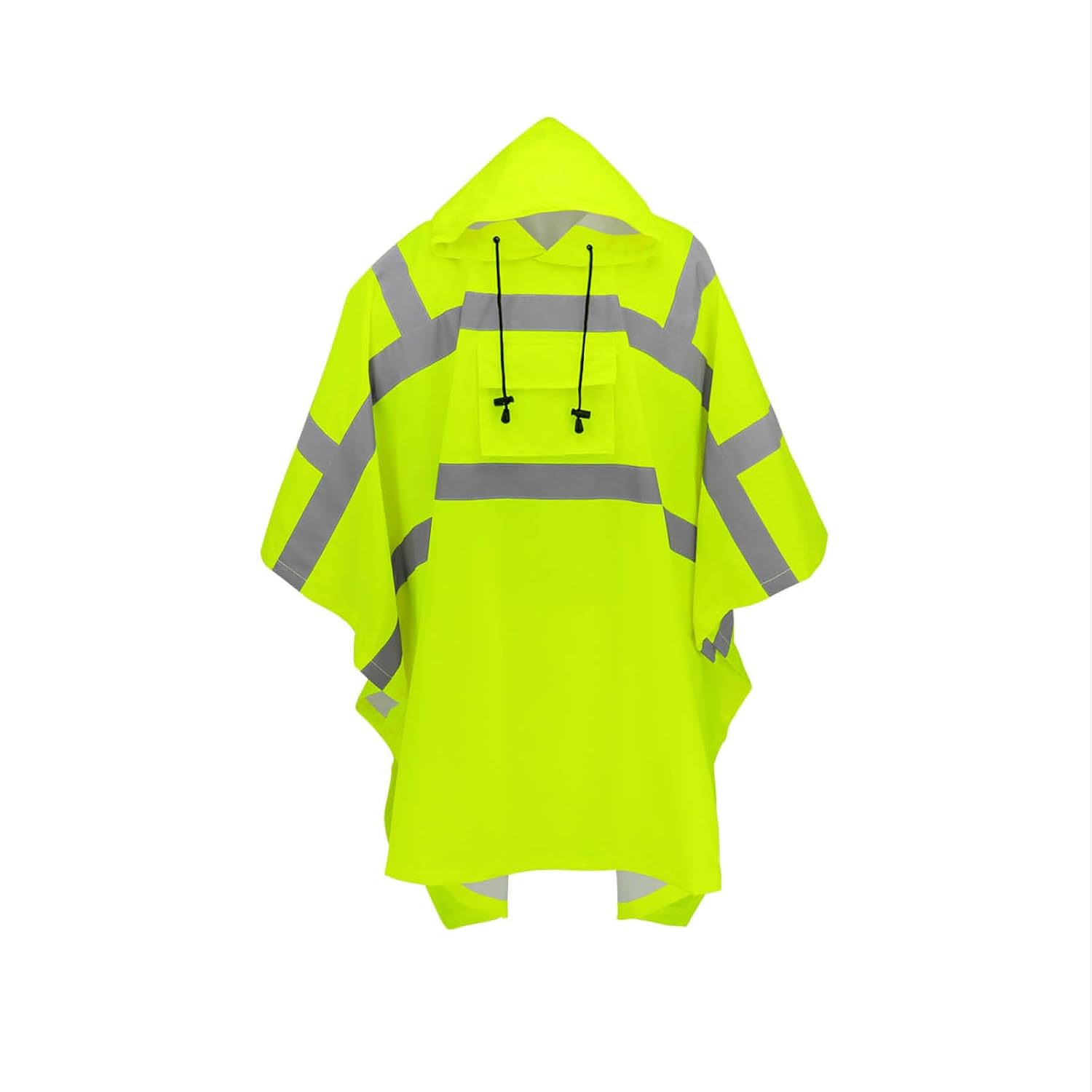 GGS Rain Poncho - High Visibility, Reflective, Wind and Waterproof with Drawstring Hood, Rain Gear for Construction, Camping, Fishing, Hiking, One Size