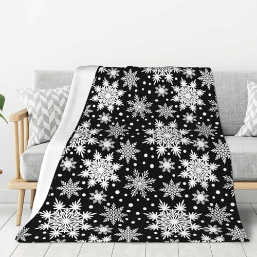 Perinsto Cobija de invierno con copos de nieve color negro, ultrasuave, cálida, para todas las estaciones, manta decorativa de forro polar para cama, silla, coche, sofá, dormitorio, 60 x 50 pulgadas
