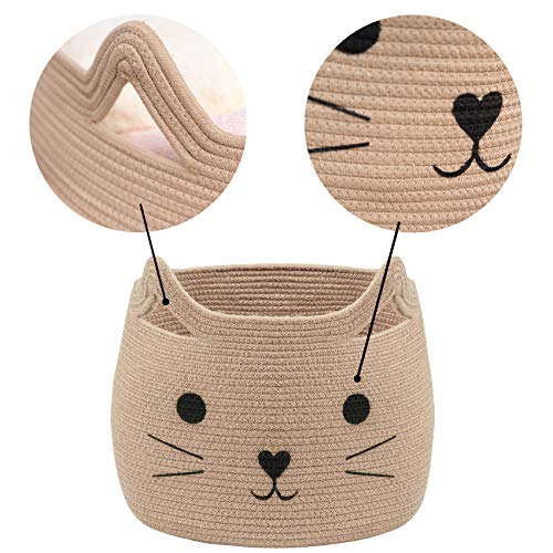Vk Living Animal Baskets Large Woven Cotton Rope Storage Basket With Cute Cat Design Animal Laundry Basket Organizer For Towels, Blanket, Toys, Clothes, Gifts – Pet Or Baby Gift Baskets 15‘’ L X 14H #TOP6
