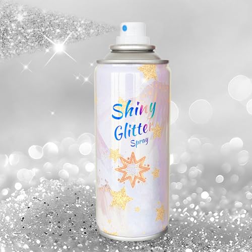 JUYANGYAN Body Glitter Spray Silver Glitter Spray for Hair Body and Clothes Quick-Drying Shimmer Powder for Kids Suitable for Christmas Concert Festival Halloween Party- 4.22 Fl Oz Silver