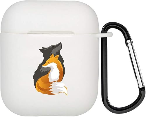 Funda protectora completa a prueba de golpes de TPU blanca personalizada para AirPods 2 y 1 Fox Wolf