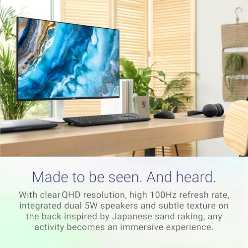 Image of Dell S27 inch QHD Monitor, 100Hz, IPS Panel, 4ms, 99% sRGB, 1500:1 Contrast Ratio, VESA, Low Blue Light, 2 x HDMI, 1x DisplayPort, 2x5W Speaker, Ultra-Thin bezels, Height /Tilt /Swivel /Pivot, White