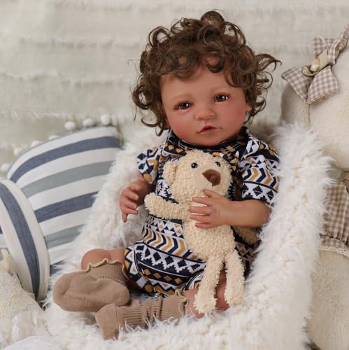 BABESIDE Lifelike Reborn Baby Dolls Black Boy - 20 Inch Soft Body Realistic Newborn Baby Doll Curly Hair Poseable Real Life Baby Dolls with Clothes and Toy Gift for Kids Age 3+