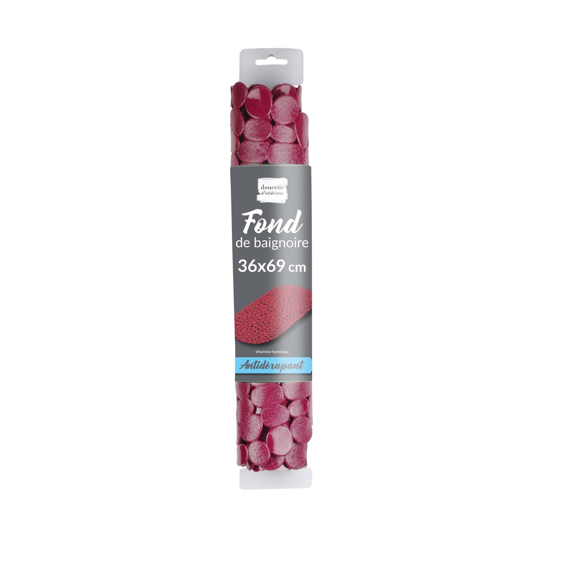 douceur d'intérieur, Fond de Baignoire (36 x 69 cm) Vitamine Sdb Framboise, PVC Uni