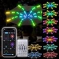 Neisouf Patio Umbrella Fireworks Lights, 104 LEDs DIY Color Changing Umbrella Lights with Bluetooth APP and IR Remote Control, DIY Chasing, Metor, Flowing Simulate Fireworks Effects (8 * 4.3ft)