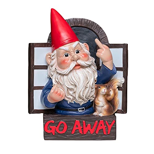 Angry Middle Finger Gnome Garden Statue - Wacky Fantasy Naughty Gnome Figurine Flipping Off Guests - Resin Home Wall Tree Hanging Decor