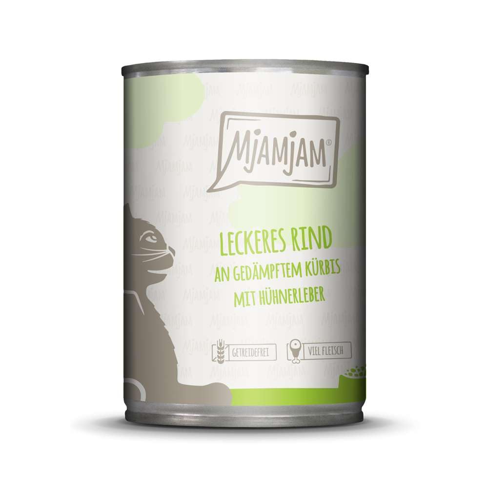 MjAMjAM - Premium wet food for cats – delicious beef on steamed pumpkin, 1 pack (1 x 400 g), grain-free with lots of meat