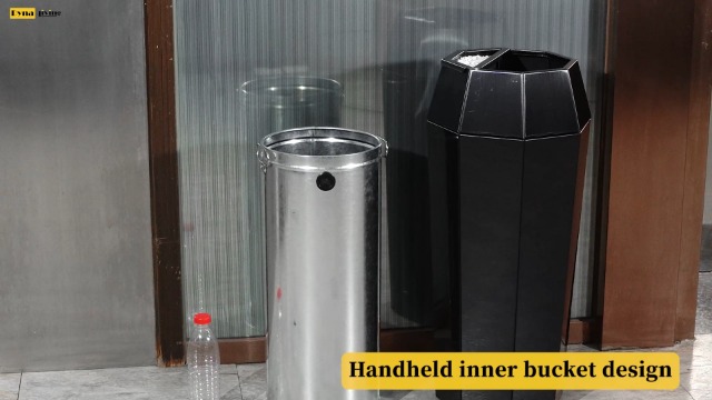 Image of Dyna-Living Commercial Trash Can Large Garbage Can with Lid, Open-top Tall Stainless Steel Trash Bin Industrial Garbage Container for Patio Lobby, Black