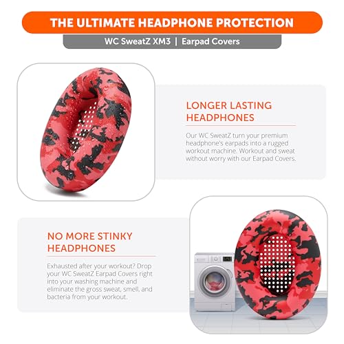 Image of WC SweatZ XM3 - Patented Earpad Sweat Covers for Sony WH-1000XM3 | Made by Wicked Cushions | Made with Premium Silicone, Sweatproof & Easily Washable | Red Camo