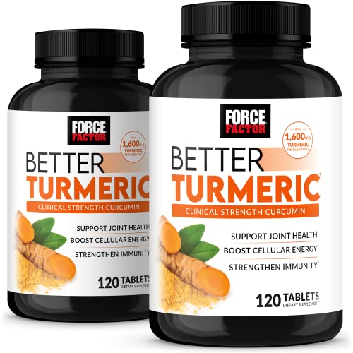 Force Factor Better Turmeric 2-Pack Joint Support Supplement Featuring HydroCurc Turmeric Curcumin with Black Pepper Clinical Strength Joint Support 240 Tablets White Packaging