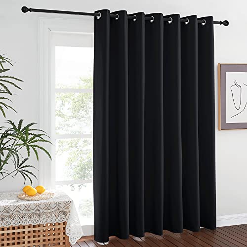 Image of NICETOWN Room Separating Divider 132 inch Long, Room Divider Curtain Screen Partition, Function Thermal Blackout Patio Sliding Door Panel, Insulated Curtain, Black, 8.3ft Wide x 11ft Long