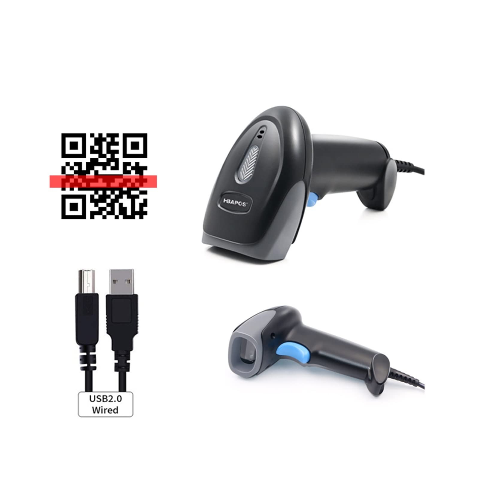 Escáneres de código de barras, Escáner de código de barras 2D Escáner de código de barras de mano con cable Lector de código QR 1D/2D USB portátil con cable para terminal POS de inventario, escaneo