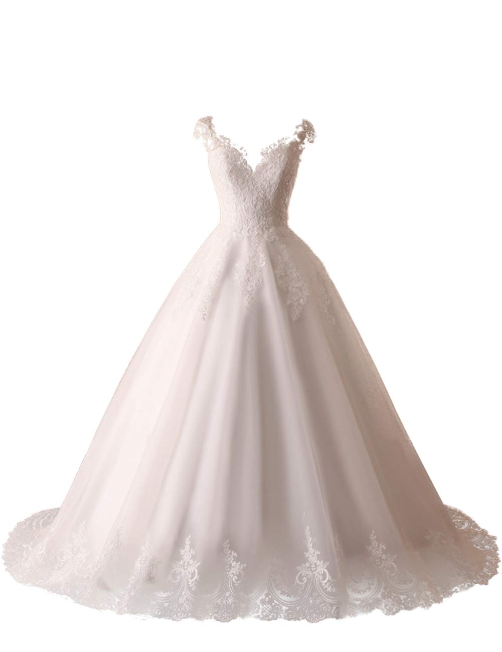 Elegante Vestido de Encaje de Cuello a V Vestido de Dama de Honor, Blanco, 58