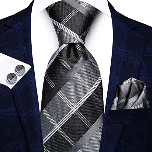 Image of Dubulle Silk Ties Set for Men Formal Paisley Striped Necktie Pocket Square Cufflinks 3PCS Sets Wedding Business Party