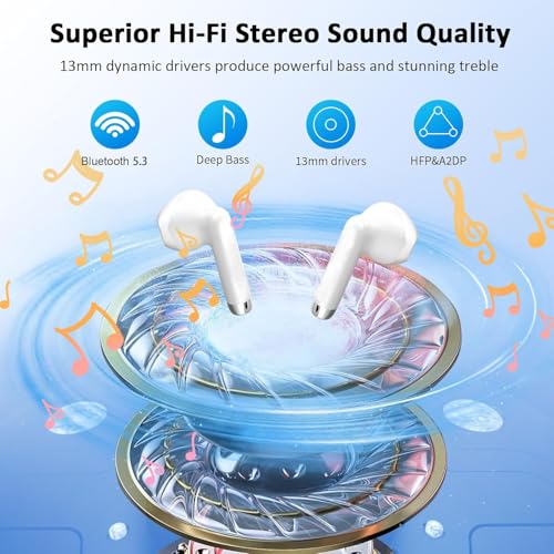 Auriculare Inalámbricos Bluetooth,Auriculares Bluetooth 5.3 HiFi Estéreo 50H in-Ear Audifonos Deportivos,Cascos Inalambricos Bluetooth Cancelación de Ruido,Control Táctil,IP7 Impermeable para Android - imagen 3