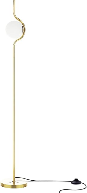 HERLLY Floor Lamp for Living Room, Modern Vertical Gold Lamp for Foot Switch,Mid Century Standing Tall Pole Light for Home Reading,E26 Standing Lamp for Bedroom with Globe Lamp Shade and Light Bulb