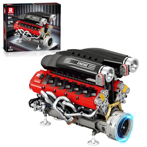 Reobrix V12 Engine Building Set for Adults, 65° V-Angle Supercar Engine Model Kit with Motor,...
