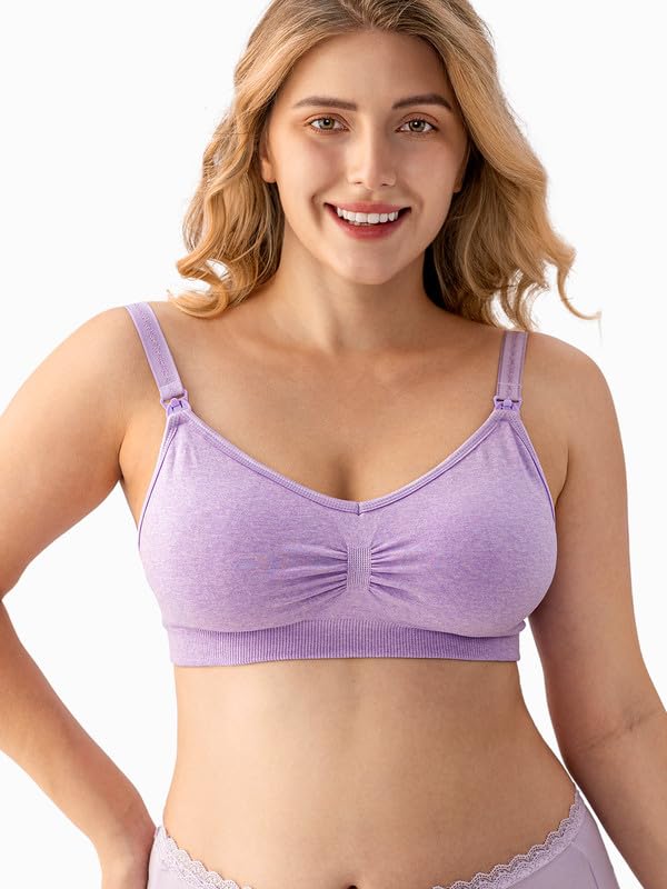 Image of Angelhood Womens Seamless Sleep Nursing Bra,Breastfeeding Maternity Bra with Remove Bra Pads Extenders Pack of 3