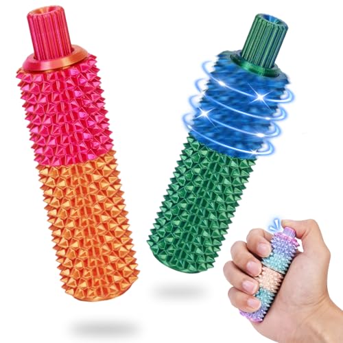 Portable Stim Tool, Pocket Mini Fidget for Adults, Pain Stim Fidget, 3D Printed Venting Key Pendant, Spiky Grippie Stim Keychain for Anxiety Relief Positive, Novelty Gifts (2PCS-A)