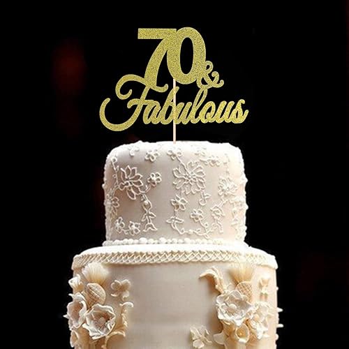 Miniatura 2 de Decoración para tartas de doble cara con purpurina dorada 70 y fabulosa decoración para tartas 70 para cumpleaños 70, boda, aniversario, decoración