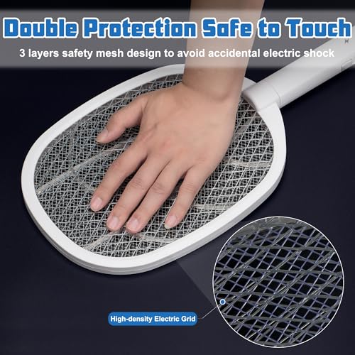 Image of Electric Fly Swatter Rackets, 2-in-1 Handhold Bug Zapper with 3000V High Voltage, Plug-in Mosquito Killer Insect Light Trap with 3 Layer Safety Mesh Portable for Indoor Outdoor Use (2)
