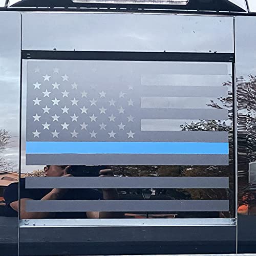 Image of Xinghe for Chevy Silverado GMC Sierra Chevrolet Colorado, Rear Middle Window American Flag Decals Stickers (Matte Black Blue Line, for 2004-2018 Sierra Silverado)