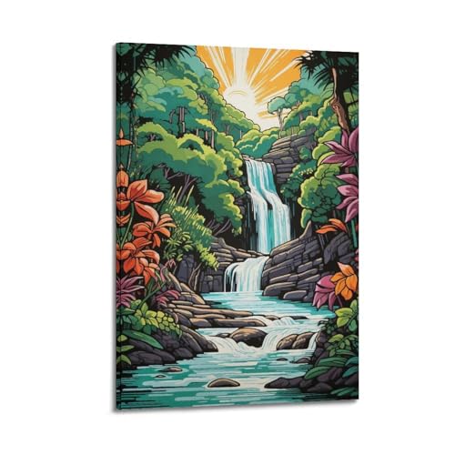 Poster cascade et forêt tropicale décoration murale moderne 50x75cm