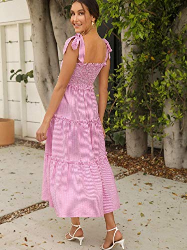 Image of Floerns Women's Floral Print Tie Strap Square Neck Ruffle Boho Maxi Dress