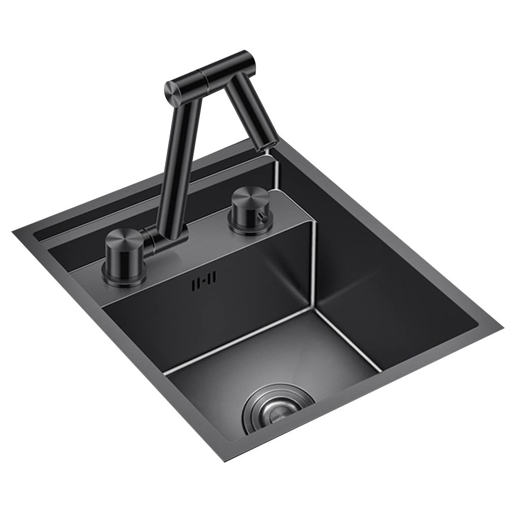 ZQFHSX Single Bowl Stainless Steel Concealed Bar Sink Space Saving RV With Cover Kitchen Small Size Mini Siphon Faucet (Color : Black, 32 * 43 23cm)