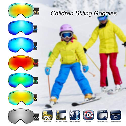 DECDEAL Crianças Esqui Snowboard Patinagem óculos de proteção UV Anti-fog Grande Spherical PC Lens a